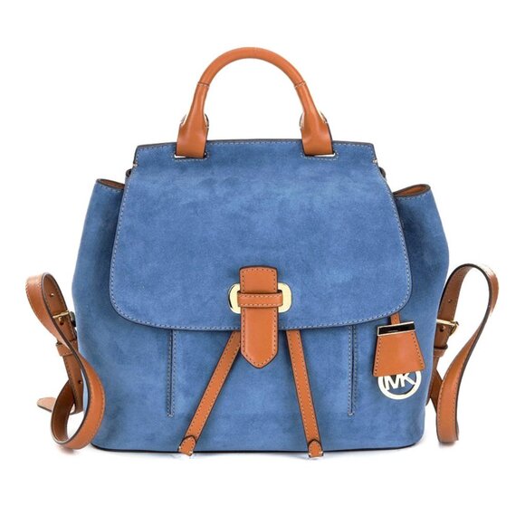 Michael Kors Romy Medium Blue Suede Backpack - Picture 1 of 12